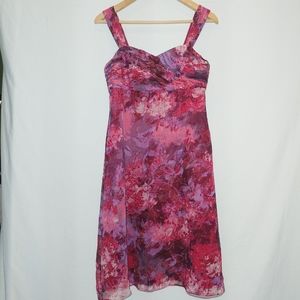 Tahari ASL Silk Chifon Floral Blotch Pattern Mini Dress